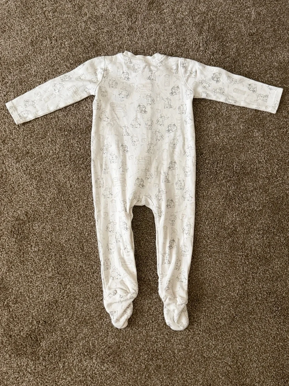 Harrods White Paddington Bear Embroidered Footie with Red Hat Detail